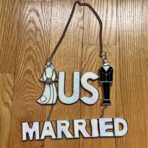 Vintage Mother Of Pearl Just Married Sign Bride Groom